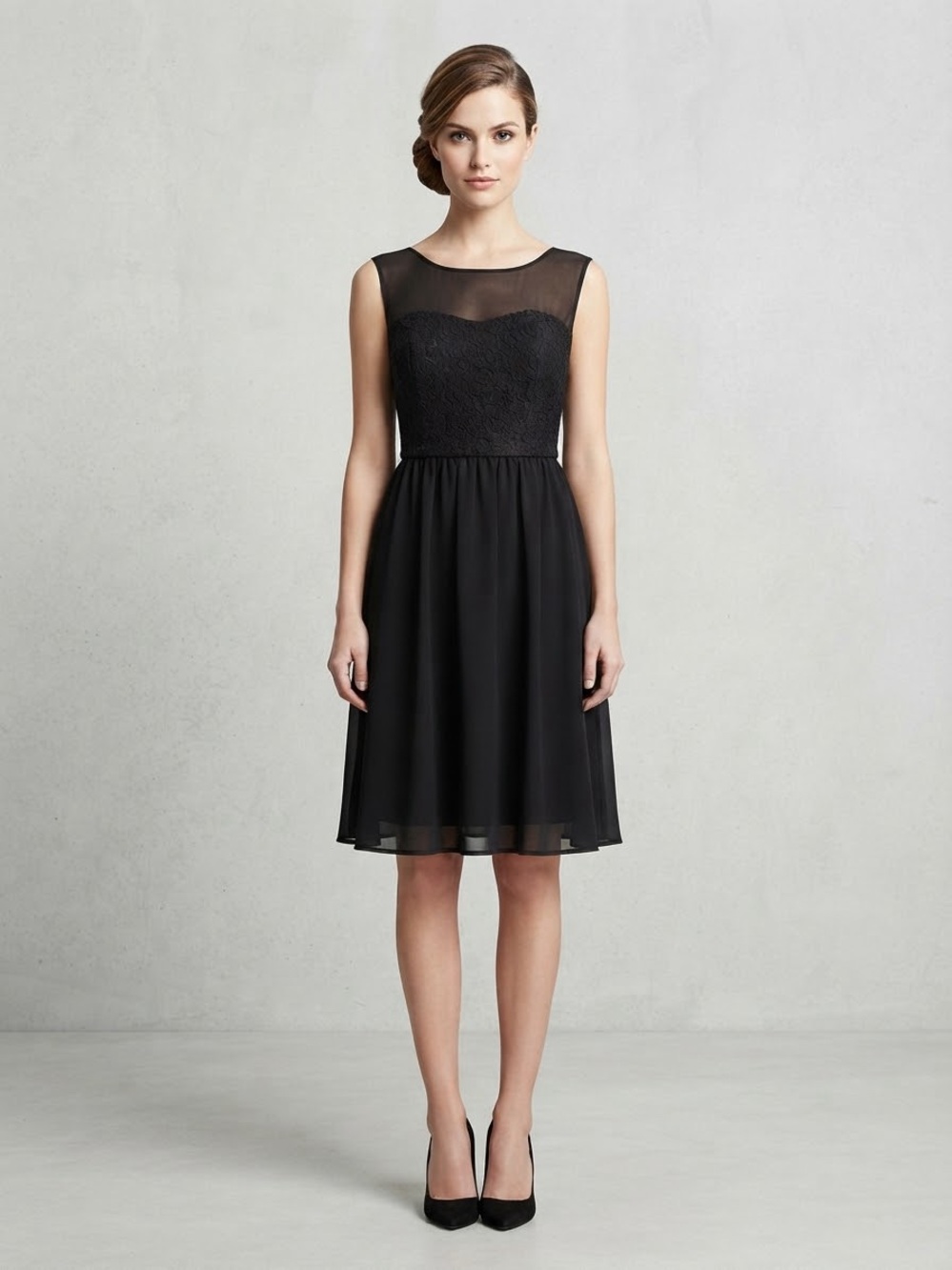 Jacob Black Lace & Chiffon Illusion Midi Dress - Sz M
